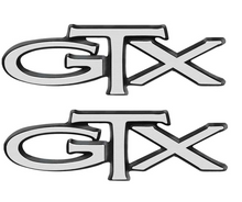 Load image into Gallery viewer, OER Front Fender Emblem Set With Mounting Hardware For 1967 Plymouth GTX