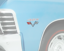 Load image into Gallery viewer, OER Zinc Diecast 427 Turbo V Flag For 1967 Chevy Impala SS Super Sport Models