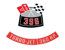 Load image into Gallery viewer, 396 With 360 HP Air Cleaner Decal Set For Camaro Nova Chevelle Impala Corvette