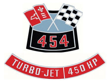 Load image into Gallery viewer, OER Die-Cast "454" Air Cleaner Emblem Set With 450 HP For 1955-1972 Chevy Models