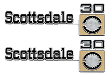 Load image into Gallery viewer, OER Front Fender "Scottsdale 30" Emblem Set 1975-1980 Chevy Pickup Trucks