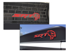Load image into Gallery viewer, Red SRT Hellcat Front and Rear Emblem Overlay Decal Set For 2018-2023 Challenger