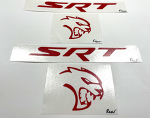 Load image into Gallery viewer, Red SRT Hellcat Front and Rear Emblem Overlay Decal Set For 2018-2023 Challenger