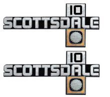 Load image into Gallery viewer, OER Front Fender "Scottsdale 10" Emblem Set 1981-1987 Chevy Pickup Trucks