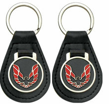 Load image into Gallery viewer, 2 Pack Leather Keychain Ring W/ Red Wings Up Bird Pontiac Firebird and Trans AM