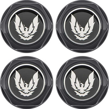 Load image into Gallery viewer, OER Gloss Black Wheel Center Cap Set With Silver Bird 1982-1992 Pontiac Firebird