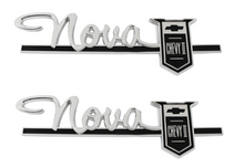 Load image into Gallery viewer, Trim Parts Rear Quarter Emblem Set 1963 Nova 1964 Nova Front Fender Emblem Set