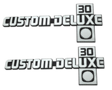 Load image into Gallery viewer, OER "Custom Deluxe 30" Fender Emblem Set 1981-1987 Chevy Pickup Truck
