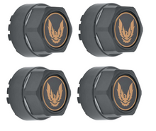 Load image into Gallery viewer, OER Black Wheel Center Cap Set With Gold Bird 1982-1992 Trans AM Firebird GTA