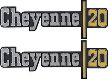 Load image into Gallery viewer, OER Front Fender "Cheyenne 20" Emblem Set 1973-1974 Chevy Pickup Trucks