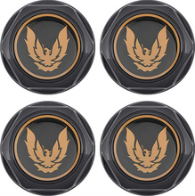 Load image into Gallery viewer, OER Black Wheel Center Cap Set With Gold Bird 1982-1992 Trans AM Firebird GTA