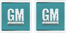 Load image into Gallery viewer, GM Emblem Set Door Decal Embossed Aqua 1967-1974 Camaro Nova Impala Firebird GTO