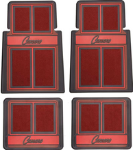 Load image into Gallery viewer, OER 4 Piece Red/Black Carpeted Floor Mat Set 1967-2002 Chevy Camaro Models