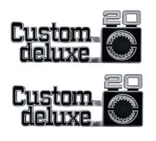 Load image into Gallery viewer, OER Front Fender "Custom Deluxe 20" Emblem Set 1975-1980 Chevy Pickup Trucks