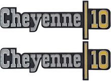 Load image into Gallery viewer, OER Front Fender "Cheyenne 10" Emblem Set 1973-1974 Chevy Pickup Trucks