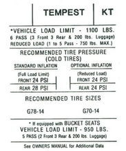 Load image into Gallery viewer, Door Jamb Tire Pressure Decal 1970 Pontiac GTO LeMans and Tempest Models