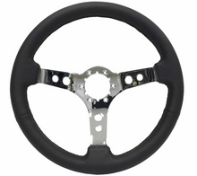 Load image into Gallery viewer, Black 14" Diameter Leather Wrapped S6 Sport Steering Wheel With Chrome Center