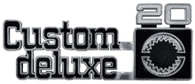 Load image into Gallery viewer, OER Front Fender "Custom Deluxe 20" Emblem Set 1975-1980 Chevy Pickup Trucks