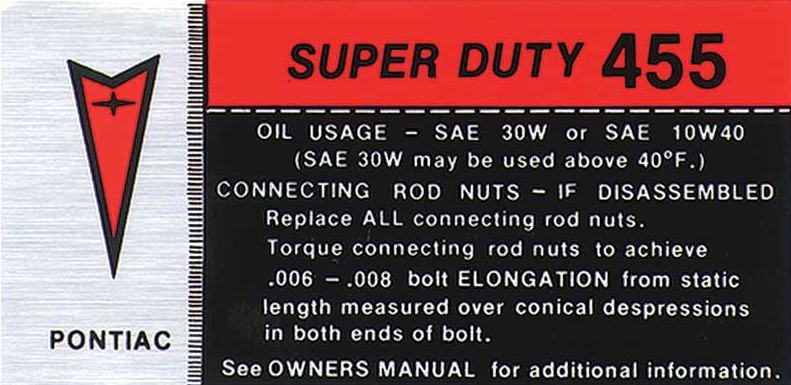 Valve Cover Decal – 1973-1974 Firebird Trans Am 455 SC, The Parts Place Inc. DC1760F