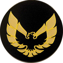 Load image into Gallery viewer, OER Gold and Black Wheel Center Cap Emblem Set 1978-1992 Pontiac Firebird