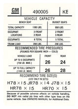 Load image into Gallery viewer, Reproduction Tire Pressure Decal 1973 Pontiac GTO and LeMans Models