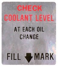 Load image into Gallery viewer, Cadillac Caution Coolant Level Fan Decal 1966-1967 DeVille Eldorado Fleetwood