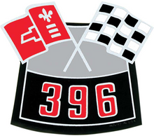 Load image into Gallery viewer, OER Air Cleaner Decal Crossed Flags 396 Camaro Nova Chevelle Impala Corvette