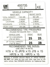 Load image into Gallery viewer, Reproduction Tire Pressure Decal 1974 Pontiac Trans AM and Firebird GM# 493735