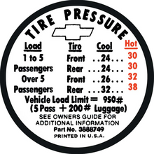 Load image into Gallery viewer, Inner Glovebox Tire Pressure Decal For 1966 Chevy II Nova SS Models
