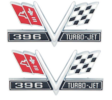 Load image into Gallery viewer, OER 396 Turbo Jet V Flag Front Fender Emblem Set 1965-67 Impala Bel Air Biscayne