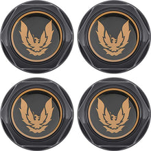 Load image into Gallery viewer, OER Gloss Black Wheel Center Cap Set w/ Late Gold Bird Logo 1982-1992 Firebird