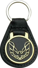 Load image into Gallery viewer, Leather Keychain Ring With Gold Wings Up Bird Pontiac Firebird and Trans AM