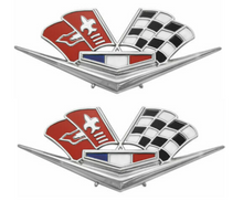 Load image into Gallery viewer, Trim Parts Front Fender 327/409 X-Flag Emblem Set 1962-1963 Impala and Bel Air