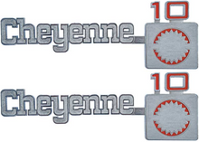 Load image into Gallery viewer, OER Front Fender "Cheyenne 10" Emblem Set 1975-1980 Chevy Pickup Trucks