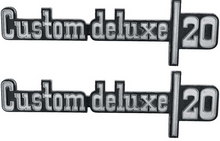 Load image into Gallery viewer, OER Front Fender "Custom Deluxe" Emblem Set 1973-1974 Chevy Pickup Trucks