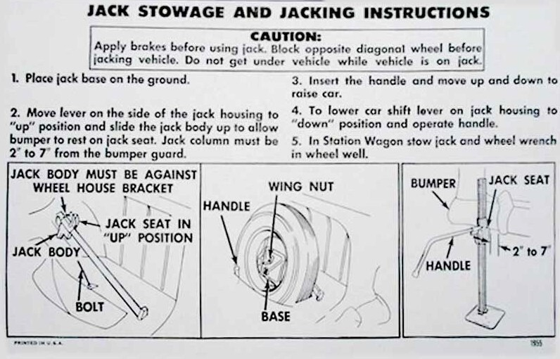 Jack Stowage and Instruction Decal For 1955 Chevy Bel Air Nomad 150 and 210