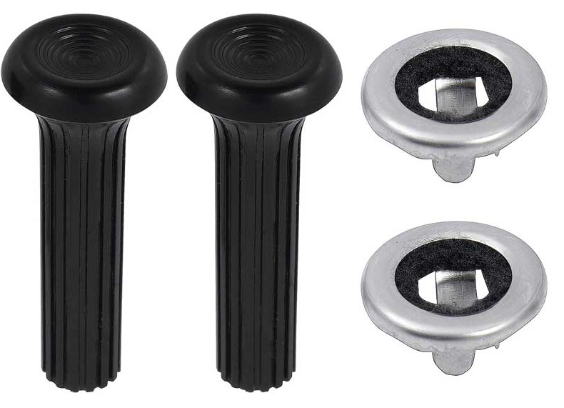 OER 7759026 - 1968-70 GM; Door Lock Knob and Ferrule Kit; Plastic Knobs; Ribbed Design; Black