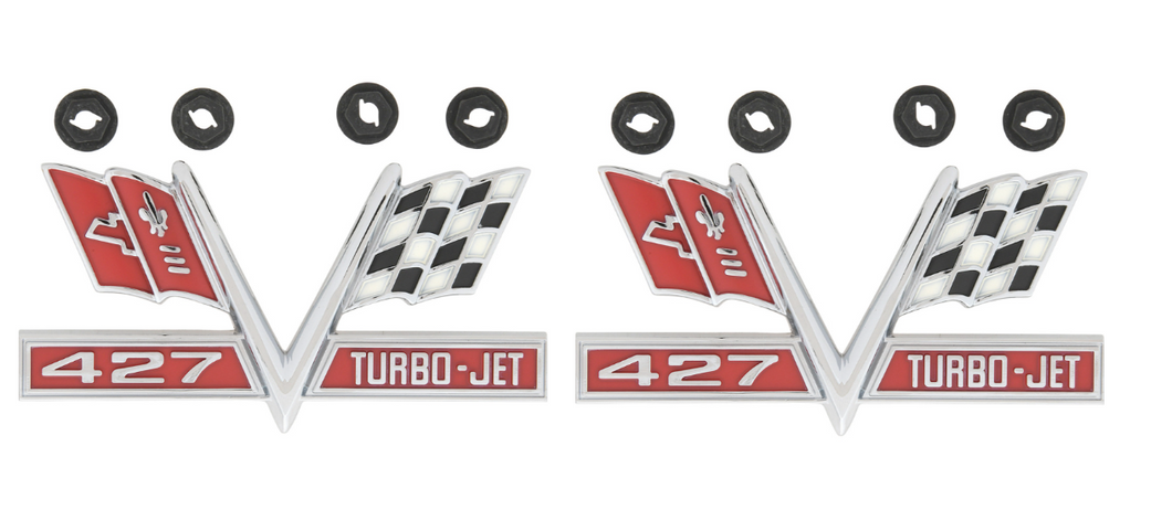 OER 427 Turbo Jet Flag Fender Emblem Set For 1966-1967 Chevy Corvette Models