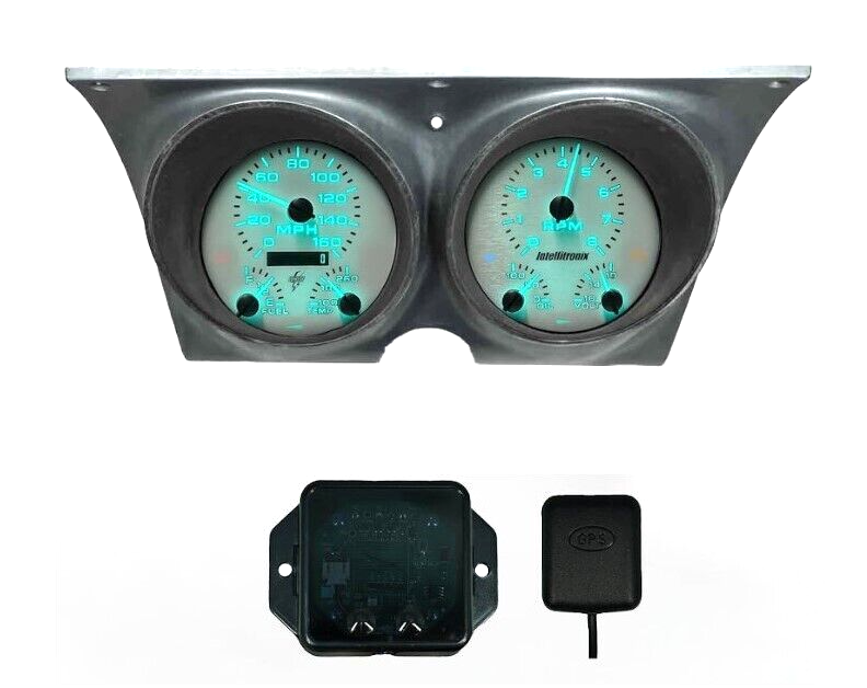 Teal LED Analog Gauge Panel With GPS Speed For 1967-1968 Firebird and Camaro
