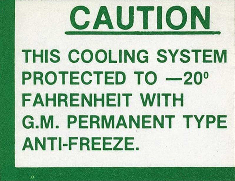 Caution Cooling System Decal For 1955-1962 Bel Air Corvette Impala 150 210 Nomad