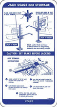 Load image into Gallery viewer, OER Inner Trunk Lid Spare Jacking Instructions Decal 1967 Pontiac Firebird Coupe
