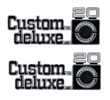 Load image into Gallery viewer, OER Front Fender &quot;Custom Deluxe 20&quot; Emblem Set For 1975-1980 Chevy Pickup Trucks
