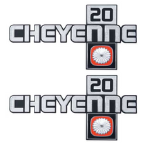 Load image into Gallery viewer, OER Front Fender "Cheyenne 20" Emblem Set 1981-1988 Chevy Pickup Trucks
