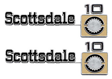 Load image into Gallery viewer, OER Front Fender "Scottsdale 10" Emblem Set 1975-1980 Chevy Pickup Trucks
