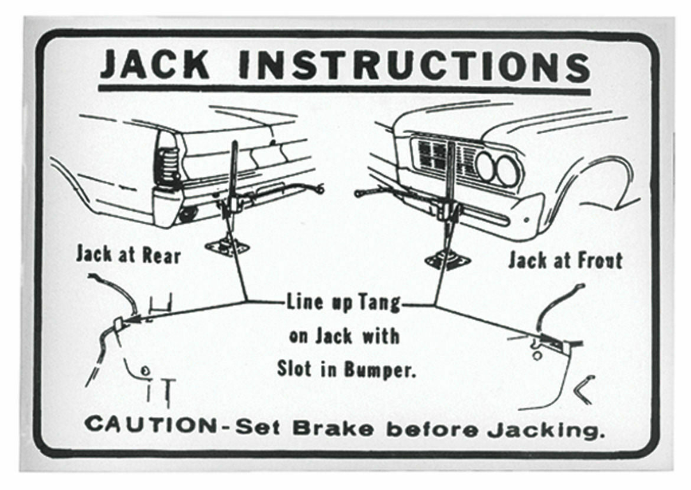 Trunk Jacking Instructions Decal For 1964 Pontiac GTO Lemans and Tempest