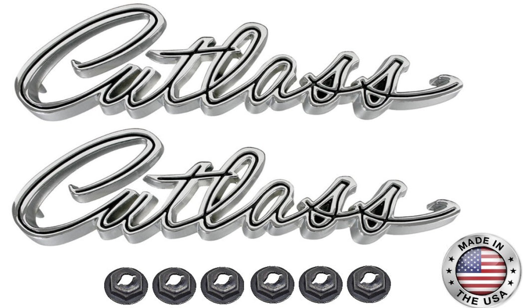 Front Fender Cutlass Script Emblem Set For 1968-1969 Oldsmobile Cutlass USA Made