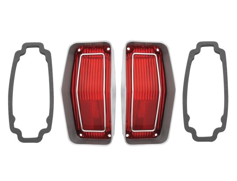RestoParts Tail Light Lamp Lens Set With Stainless Trim For 1970 Olds Cutlass