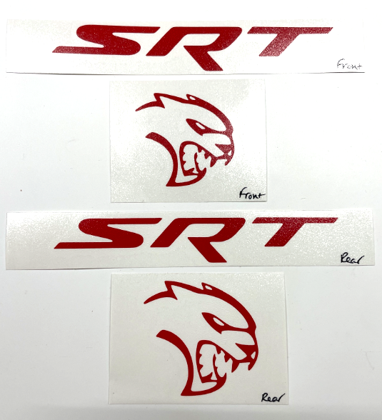 Red SRT Hellcat Front and Rear Emblem Overlay Decal Set For 2018-2023 Challenger