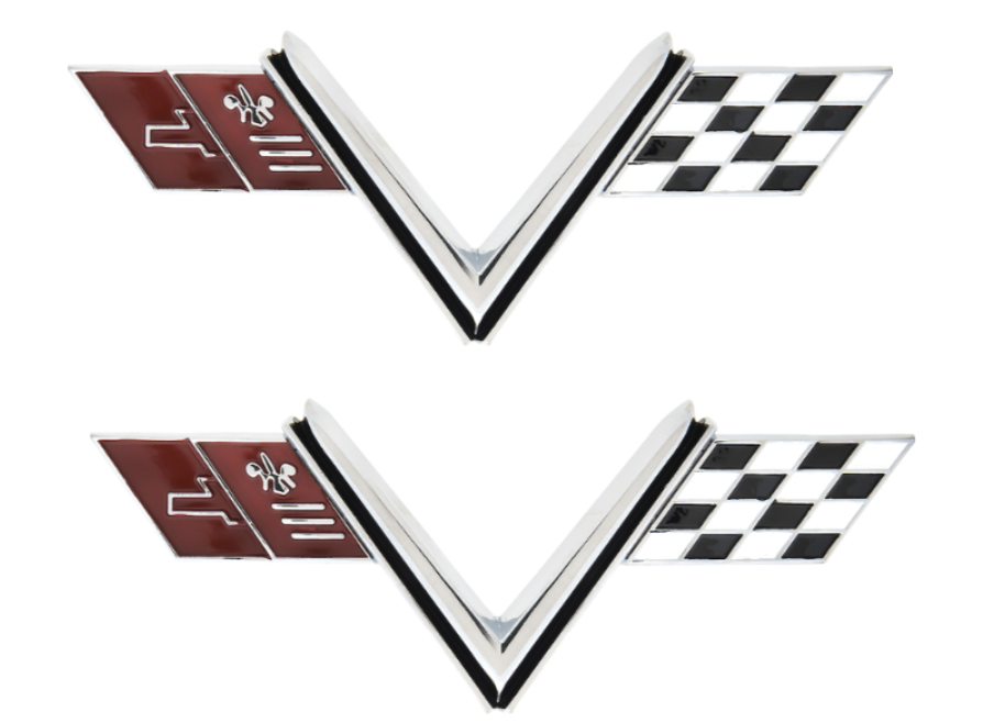 OER Zinc Diecast 427 Turbo V Flag Emblem Set   For 1967 Chevy Impala SS