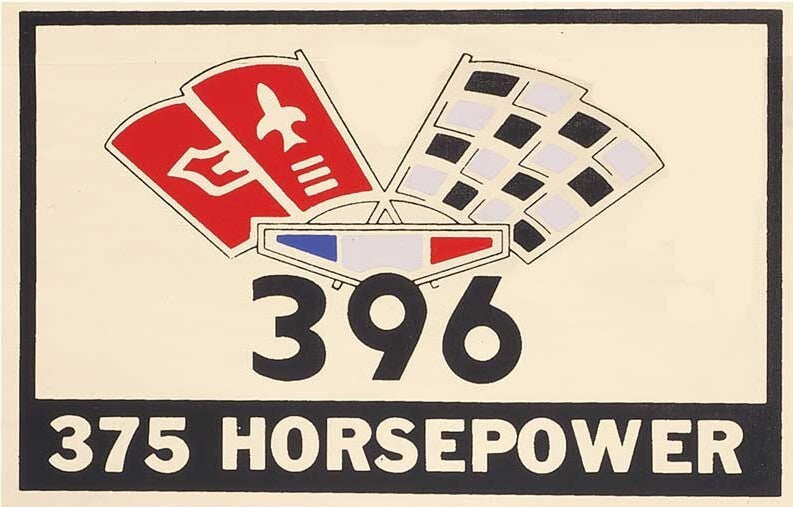 396 375HP Crossed Flag Air Cleaner Decal For 1963-1965 Chevy Impala and Bel Air